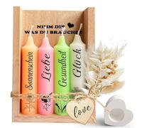Candle Set with Candle Holder, Presents for Women, Gifts for Mom, Girlfriend, Sister, Colleague for Their Birthday:NIMM DIR WAS DU BRAUCHST Candle Decorations, Gift Idea with Wooden Box, Dried Flowers