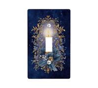 Candle Single Light Switch Cover Plate, Christmas Elegant Floral Leaves Xmas Navy Plastic Standard Size Decorative Wall Plates for New Apartment Home Bedroom Office Decor (Single)