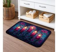 Candle Stained Glass Quick Dry Bath Mat, Gothic Violet Red Absorbent Non Slip Shower Mat, Medieval Flannel Washable Bath Rugs for Bathroom 16x24 Inch