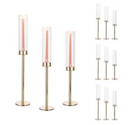 Candle Sticks Holder, Cylinder Hurricane Glasseam Gold 12, Glass