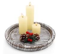 Candle Tray Candle Plate, Wooden Candle Holder Farmhouse Coffee Table Centrepiece Decorative Tray for Home Decor Table Decorations (Washed White)