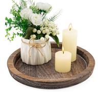 Candle Tray Candle Plate, Wooden Candle Holder Farmhouse Coffee Table Centrepiece Decorative Tray for Home Decor Table Decorations (Rustic Brown)