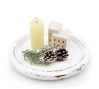 Candle Tray Candle Plate, Wooden Candle Holder Farmhouse Coffee Table Centrepiece Decorative Tray for Home Decor Table Decorations (Distressed White)
