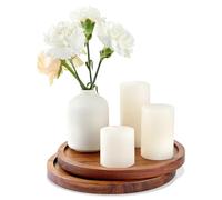 Candle Tray Table Centre Piece Decoration Set of 2, Acacia Wood Decorative Trays Candle Plate Holder for Coffee Table Display Home Decor Farmhouse Rustic Round Wooden Tray for Christmas Decor 20cm