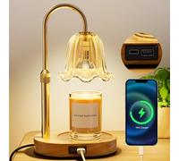 Candle Warmer Lamp - Dimmable & Timer with USB & Type-C Ports, Height Adjustable Flameless Candle Lamp for Jar Candles, for Women's Birthday, Christmas & Anniversary(Includes 2 Bulbs)