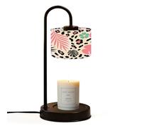 Candle Warmer Lamp UK with Timer Seamless leopard skin pink blue tropical leaf elements Jar Candles Electric Dimmable Wax Melts Warmer 4 Bulbs New Home Gifts Birthday Gifts for Women