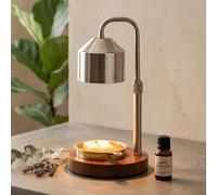 Candle Warmer Lamp with Timer Dimmable,Electroplated lampshade and Wooden Base,Height Adjustable Candle Warmer with 2 Bulbs,Gifts for Women Mom Bedroom Decor（Wax Block Tray with Melting Function）