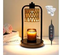 Candle Warmer Lamp with Timer Dimmable: Hemp Rope Flameless Candle Warmer with 2 Bulbs for Scented Jar Candles, Christmas Xmas Birthday Housewarming Gifts for Women, Modern Living Room Bedroom Decor
