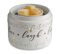 Candle Warmers Etc. Illuminaire Live, Laugh, Love Fan Fragrance Warmer- Whisper Quiet Fan Circulates Scent From Scented Candle Wax Melts And Tarts For Full Room Freshener, White with Brown