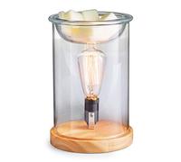 Candle Warmers Etc. Vintage Bulb Illumination Fragrance Warmer- Light-Up Warmer for Warming Scented Candle Wax Melts and Tarts to Freshen Room, Light Wood and Clear Glass
