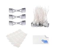 Candle Wick Bundle: 50 Candle Wicks, 50 Candle Wick Stickers and 3 Candle Wick Holders - Wicks Coated With Natural Soy Wax, Cotton Threads Woven with Paper - Candle Making Kit