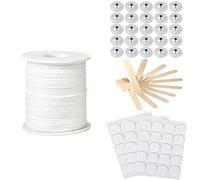 Candle Wicks 200ft Candle Making Supplies DIY Cotton Round Candle Wick Braided Roll with Candle Wick Stickers Metal Sustainer Tabs Wooden Candle Wick Holder for Making Candles Soy Beeswax Candle