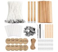 Candle Wicks, Candle Making Kit, 100 Cotton Wicks and 30 Wooden Wicks with Wick Stickers, Wick Holders, Tabs, Paper Clips, Tags, Twine, Pen for DIY Soy, Beeswax and Jar Candles