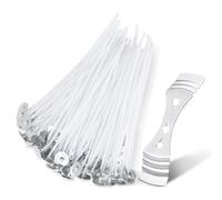 Candle Wicks,Candle Wick for Making Candles 50 Pcs 10cm Long Pre-Waxed with Metal Tabs Includes Stainless 3 Hole Wick Holder, Low Smoke and Longer Burning Time Perfect for DIY Candles