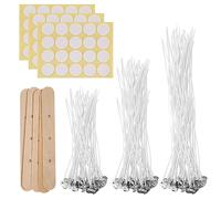 Candle Wicks for Making Candles, 150 Pcs 10cm/15cm/20cm Cotton Pre Waxed Candle Wicks with 5 Pcs Candle Wick Holders & 3 Sheets Dot Stickers, for Candle Making, DIY Candle Crafts