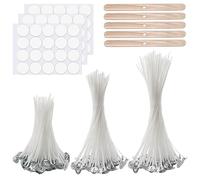 Candle Wicks for Making Candles, 150 Pcs 10cm/15cm/20cm Cotton Pre Waxed Candle-Wicks with 5Pcs Candle Wick Holders & 60 pcs Dot Stickers, for Candle-Making Candles DIY