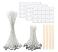 Candle Wicks for Making Candles, 50 Pcs 10cm/20cm Cotton Pre Waxed Candle Wicks with 4 Pcs Candle Wick Holders & 60 pcs Dot Stickers, for candle making Candle DIY