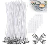 Candle Wicks, KISUOMAOYI 100 PCS 10cm Long Pre Waxed Wicks, With 100 Pcs Candle Wick Stickers, Includes Stainless 3 Hole Wick Holder *2, For Home and DIY Candles, Candles Craft Tools Candle Making Kit