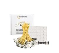 Candle Wicks Paraffin Free | Sustainable Made from Beeswax and Hemp | 100 Wicks Waxed with Base | Set with Adhesive Dots and Wick Holder | Various Lengths and Diameters.