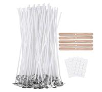 Candle Wicks Set, 100pcs for Making 10cm with Glue Dots, 5pcs Wick Holders & 60pcs Tabs, Long Lasting No Black Smoke DIY Candles Crafts, White