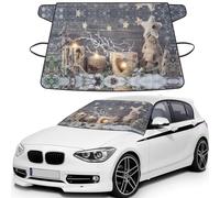 Candle Winter Snow Fir Tree Leaves Printed Car Windshield Snow Cover, Waterproof Windshield Cover for Ice, Snow & Sun, Fits Most Cars & SUVs - 69x42.5''