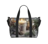 Candle Winter Snow Fir Tree Leaves Printed Travel Duffel Bag for Women Men - Weekend Overnight Bags with Adjustable Shoulder Strap and Handle