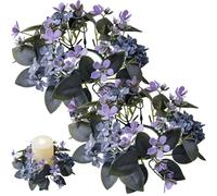 Candle Wreath Rings, 2pcs Artificial Purple Hydrangea Candle Rings, Pillar Candles Holders for Holiday Home Tabletop Decorations