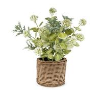 Candlelight 28Cm Green & Brown Jonquil Artificial Floral Arrangement In Brown Wicker Basket