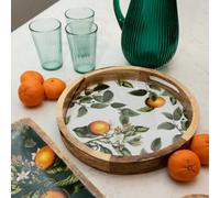 Candlelight 30Cm Round Tray Mango Wood/enamel - Orange Blossom White