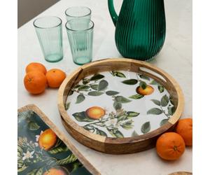 Candlelight 30Cm Round Tray Mango Wood/enamel - Orange Blossom White