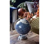 Candlelight 8" Globe On Metal Stand Blue & Silver Design