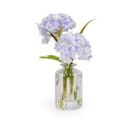 Candlelight Blue 21Cm Hydrangeas Artificial Floral Arrangement In Clear Ribbed Glass Vase