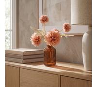 Candlelight Blush 24Cm Kiku Artificial Floral Arrangement In Amber Glass Vase