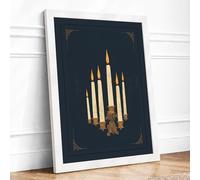 Candlelight Ceremony Art Deco Framed Wall Art Print A4 (29.7×21cm) White, Wall Decor for Living Room, Bedroom, Office & Home, Ready to Hang, Art Gift