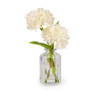 Candlelight Cream 21Cm Hydrangeas Artificial Floral Arrangement In Clear Ribbed Glass Vase
