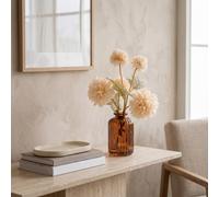 Candlelight Cream 24Cm Kiku Artificial Floral Arrangement In Amber Glass Vase