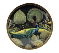 Candlelight Decorative Tray Bukhara Metal Gold Round D:32cm