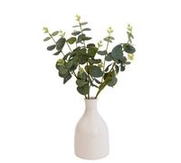 Candlelight Green 25Cm Eucalyptus Stems Artificial Plant In Natural Ceramic Bottle Vase