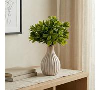 Candlelight Green 28.5Cm Artificial Floral Arrangement In White Striped Ceramic Vase