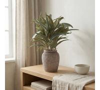 Candlelight Green 43Cm Olive Leaves Pot With Artificial Plant In Grey Textured Cement Pot