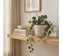 Candlelight Green 43Cm String Of Hearts Pot With Artificial Plant In White Trailing Ceramic Pot