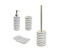 Candlelight Harbour Stripe 4 Piece Soap Dish, Soap Dispenser, Tumbler & Toilet brush & Holder Ceramic Bathroom Set