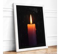Candlelight Minimalist Framed Wall Art Print A4 (29.7×21cm) White, Wall Decor for Living Room, Bedroom, Office & Home, Ready to Hang, Art Gift