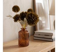 Candlelight Olive 24Cm Kiku Artificial Floral Arrangement In Amber Glass Vase