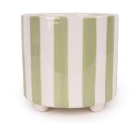 Candlelight Painted Celadon Green Striped Ceramic Glazed Plant Pot (Dia) 14Cm, (H)14Cm