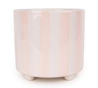 Candlelight Painted Heavenly Pink Striped Ceramic Glazed Plant Pot (Dia) 14Cm, (H)14Cm