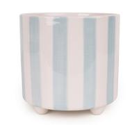 Candlelight Painted Misty Blue Striped Ceramic Glazed Plant Pot (Dia) 14Cm, (H)14Cm