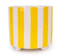 Candlelight Painted Yellow Striped Ceramic Glazed Plant Pot (Dia) 14Cm, (H)14Cm