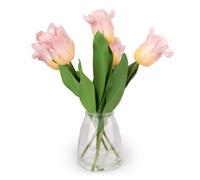 Candlelight Pink & Green 42Cm Tulip Artificial Floral Arrangement In Clear Soft Touch Glass Vase