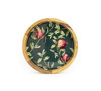Candlelight Pomegranate 30cm Mango Wood Round Tray Green